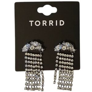 Silver Torrid Women's Rhinestone Fringe Earrings